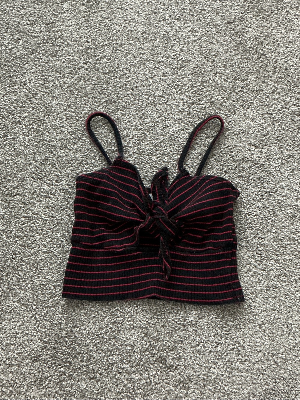 Striped Tie-Front Crop Urban Outfitters Tank Top - Black with Red Stripes